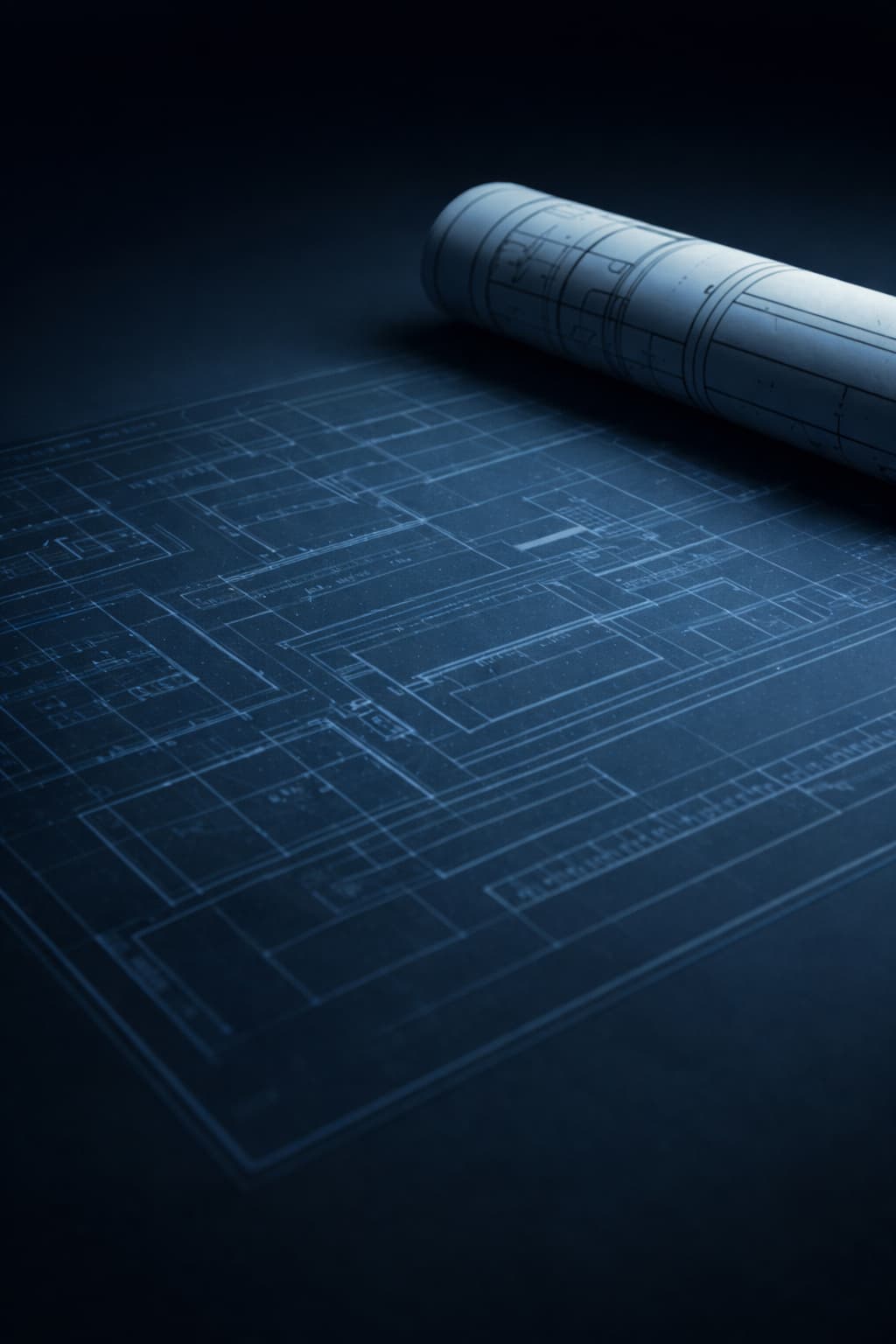 Diagnostic engineering blueprint and rolled plans representing structured ISO and IMS project delivery for SF Engineering.