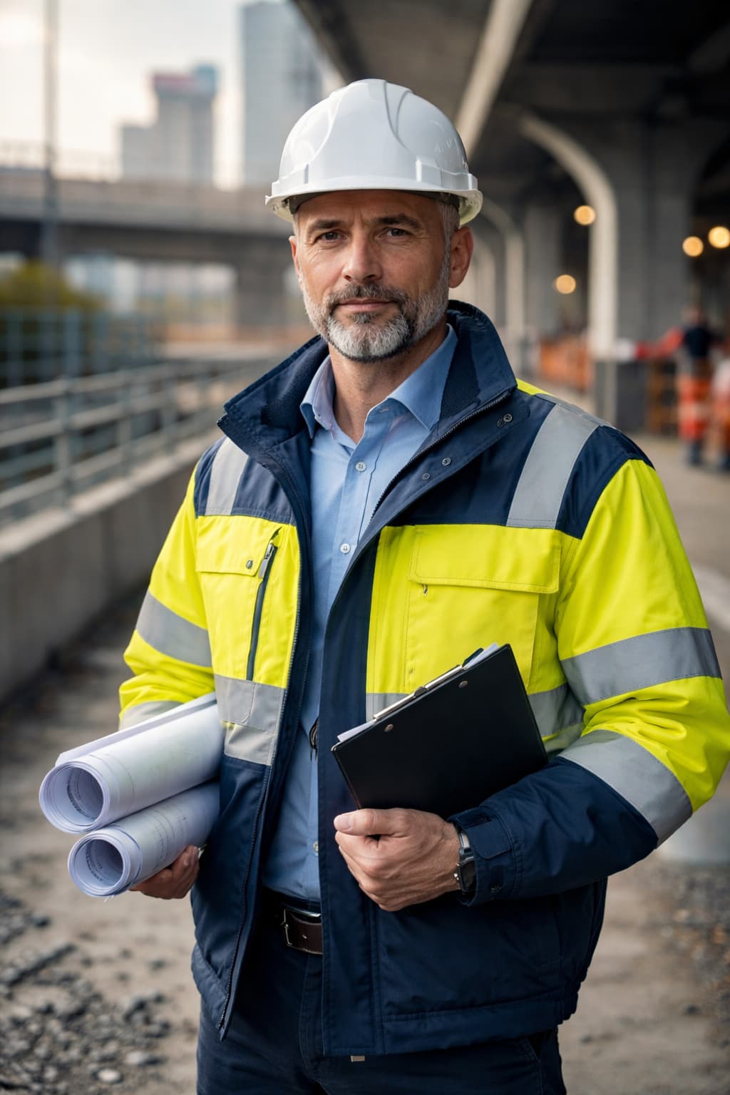 SF Engineering contact page hero showing an engineering compliance consultant in PPE on site