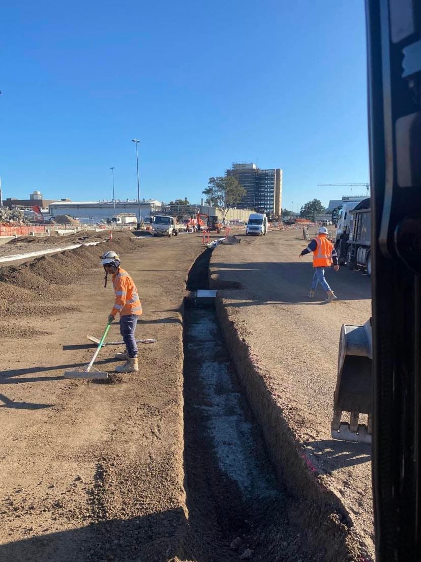 Sydney Gateway site photograph showing civil infrastructure works within the airport corridor environment.