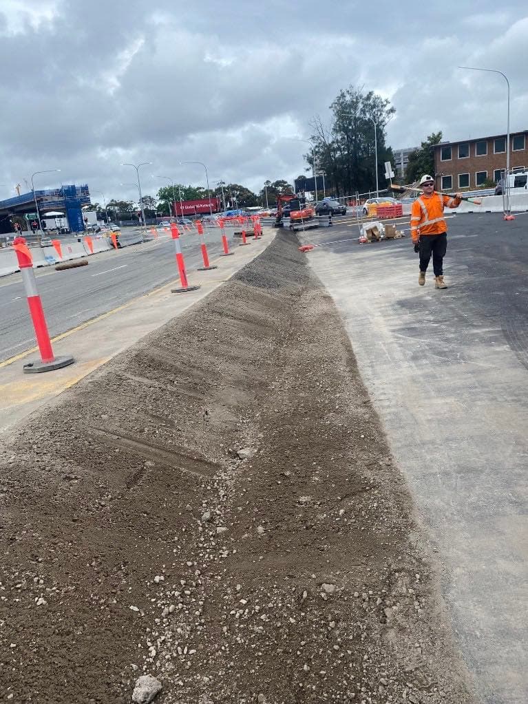 Sydney Gateway site photograph showing civil infrastructure works within the airport corridor environment.
