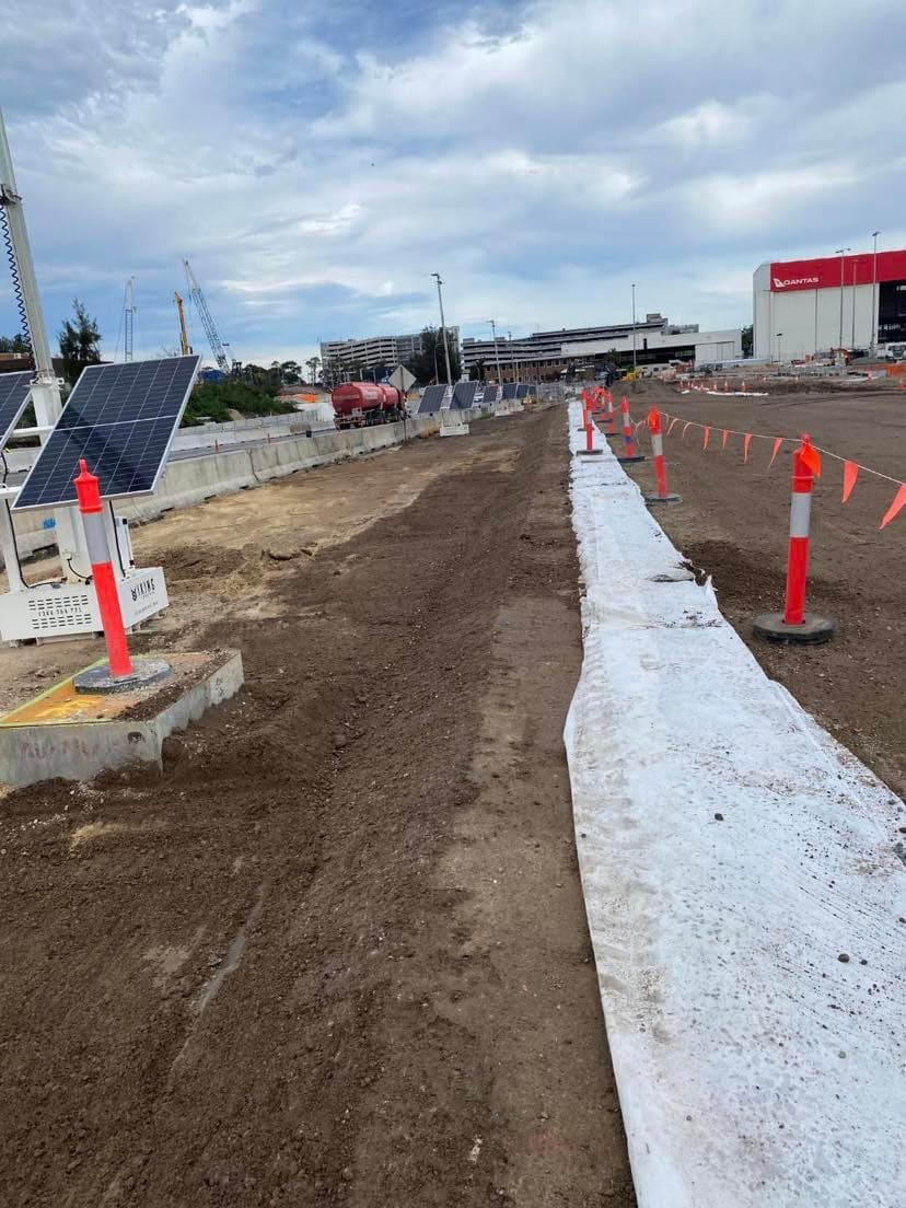 Sydney Gateway site photograph showing civil infrastructure works within the airport corridor environment.